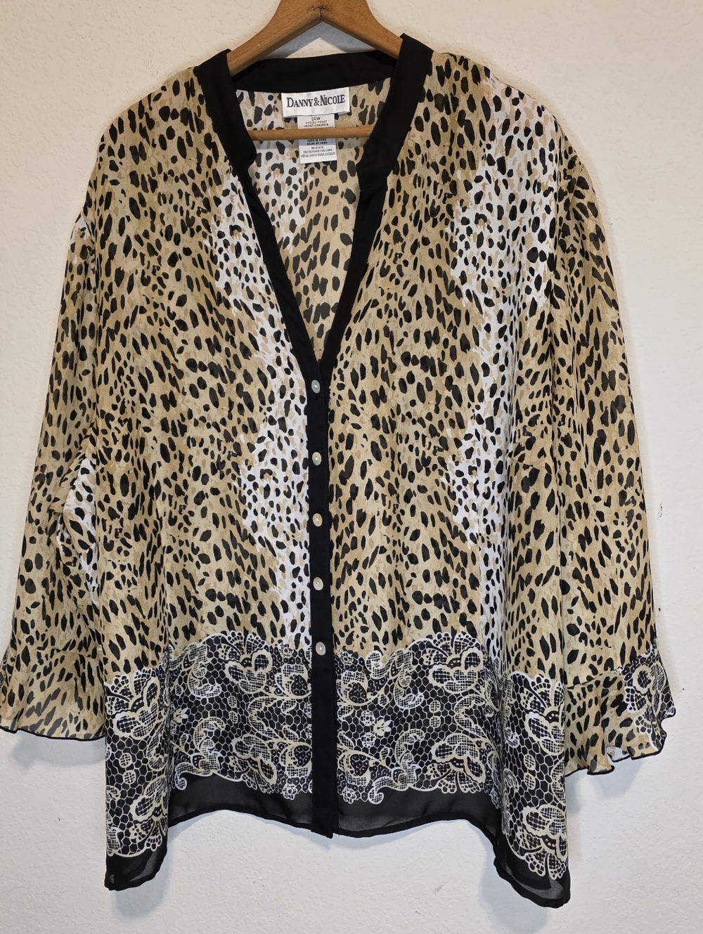 Danny & Nicole Animal Print Jacket‎ - Blouse Sheer Ruffle Sleeve Floral Size 26W